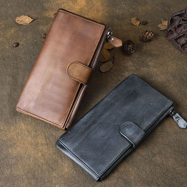 Brown Cool Leather Mens Long Wallet Phone Card Wallet Bifold Clutch Wallet for Men - iwalletsmen
