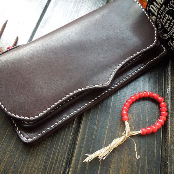 Handmade Leather Mens Clutch Wallet Cool Wallet Long Wallets Biker Chain Wallet for Men