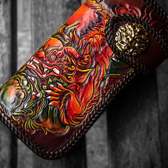 Handmade Leather Chinese Lion Mens Chain Biker Wallet Cool Leather Wallet With Chain Wallets for Men