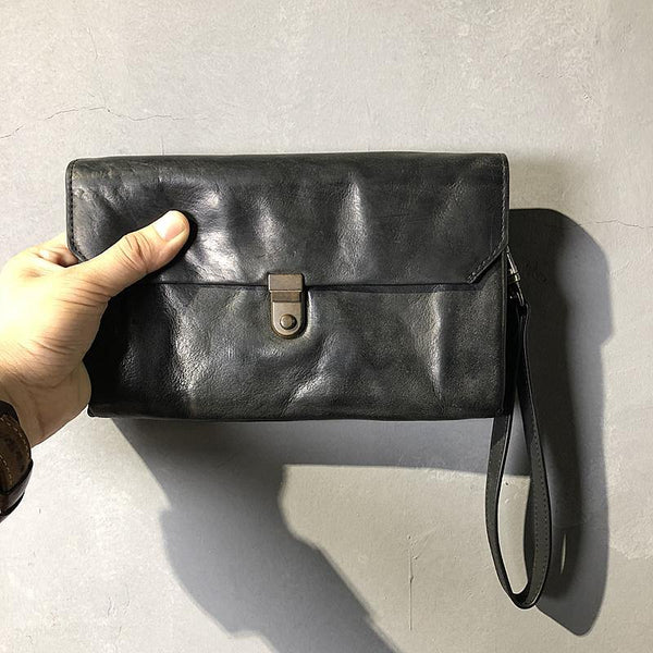 CASUAL BLACK LEATHER MEN'S Long Wallet Clutch Wallet BLACK Wristlet Wallet FOR MEN - iwalletsmen