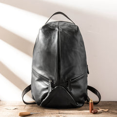 Black Soft Mens Leather 15 inches College Backpack Travel Backpacks Computer Backpack for men - iwalletsmen