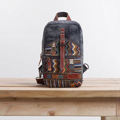 Folk Canvas Mens Sling Bag Vintage Chest Bag One Shoulder Pack for men - iwalletsmen