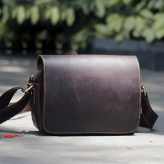 Cool Black Leather Mens Small Courier Bags Black Messenger Bags Brown Postman Bags For Men - iwalletsmen