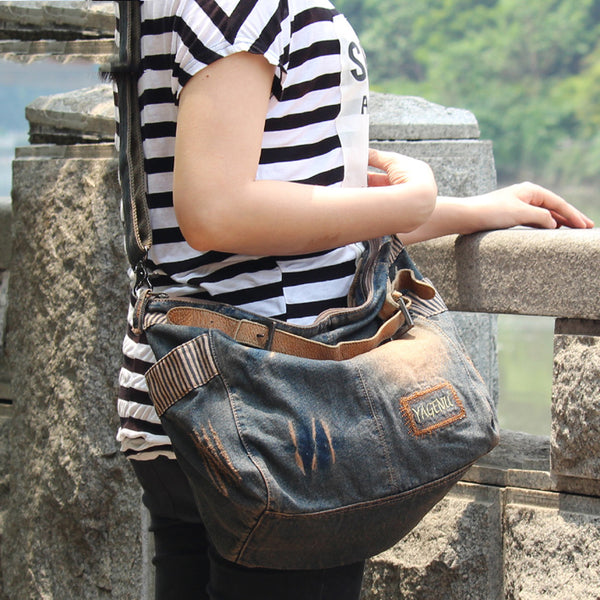 Fashion Denim Blue Mens Large Postman Bag Jean Messenger Bags Large Courier Bag For Men - iwalletsmen