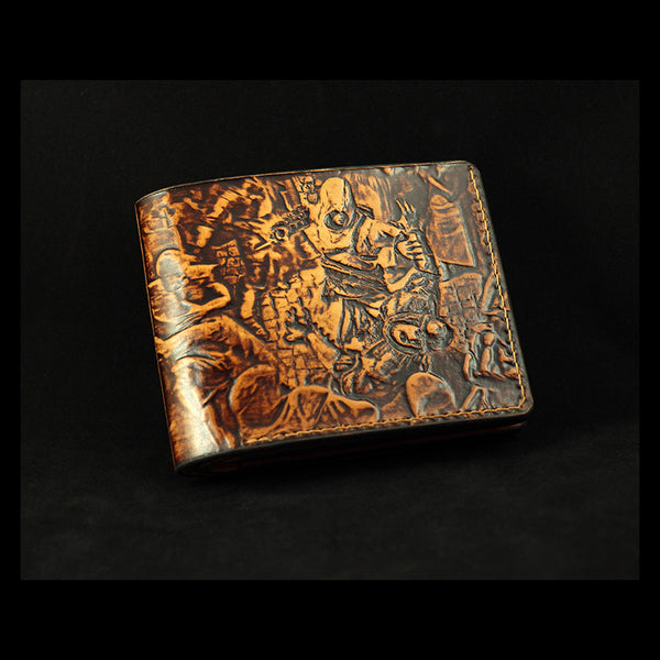 Handmade Leather Tooled Assassins Creed Mens billfold Wallet Cool Leather Wallet Slim Wallet for Men