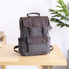Dark Gray Waxed Canvas Mens Large 15'' Laptop Backpack College Backpack Hiking Backpack for Men - iwalletsmen
