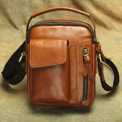 Brown Leather Men's Vertical Messenger Bag Side Bag Tablet Bag For Men - iwalletsmen