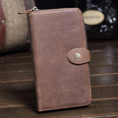 Vintage Brown Leather Men's Bifold Long Wallet Cool Zipper Long Wallet Clutch For Men - iwalletsmen
