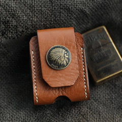 Cool Light Brown Handmade Leather Mens Zippo Lighter Case With Belt Loop Lighter Holders For Men - iwalletsmen