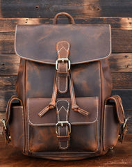 Vintage Leather Brown Mens Backpack School Backpack Travel Backpack Bags for Men - iwalletsmen