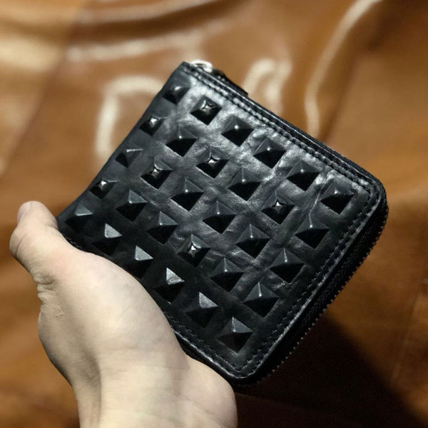 Genuine Leather Mens Cool billfold Leather Wallet Men Zipper Wallet Bifold for Men