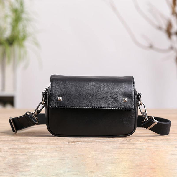 Casual Black Small Leather MENS Side Bag Black Small Messenger Bag Leather Courier Bag For Men - iwalletsmen