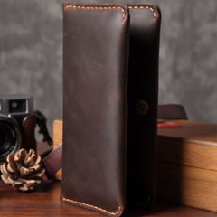 Handmade Leather Mens Cool Long Leather Wallet Bifold Clutch Wallet for Men