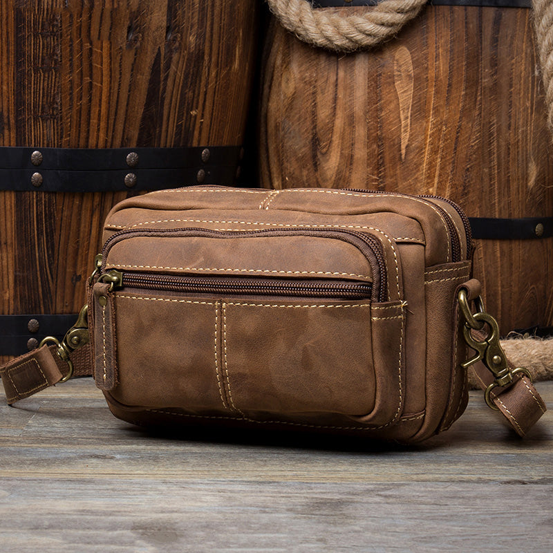 Cool Brown Leather Mens Small Side Bag Postman Bag Mini Messenger Bag for Men - iwalletsmen