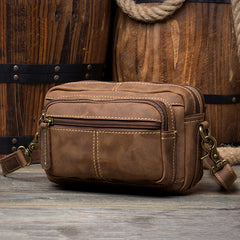 Cool Brown Leather Mens Small Side Bag Postman Bag Mini Messenger Bag for Men - iwalletsmen