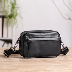 MIni Black Leather MENS Side Bag Black Small Leather Messenger Bag Courier Bag For Men - iwalletsmen