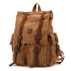Brown CANVAS Mens Fashion Khaki 16'' Large Travel Bag College Backpack Hiking Backpack For Men - iwalletsmen