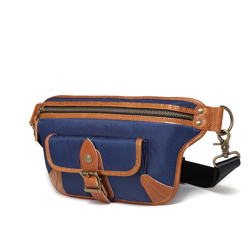 Casual Blue Nylon Leather Fanny Pack Men's Chest Bag Hip Bag Waist Bag For Men - iwalletsmen