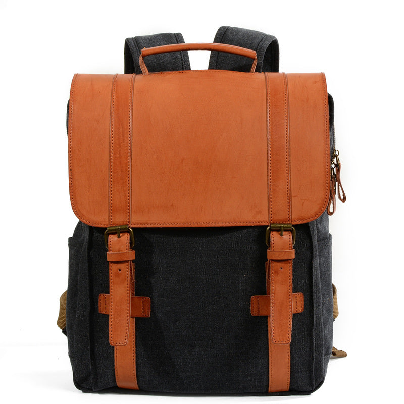 Cool Canvas Leather Womens Mens College Backpack 14'' Travel Backpack Computer Backpack for Men - iwalletsmen
