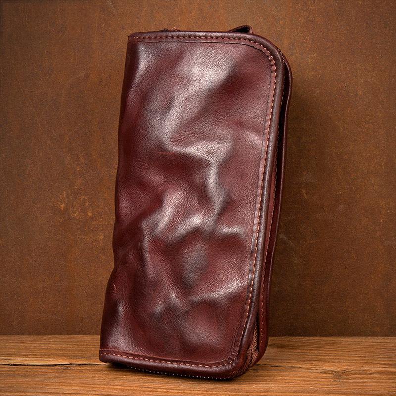 Black Cool Mens Leather long Wallet Brown Leather Zipper Wallet Long Wallets Clutch for Men - iwalletsmen