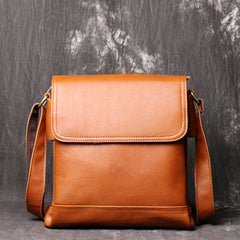 BADASS BROWN YELLOW LEATHER MEN'S 10 inches Side bag Vertical Courier Bag MESSENGER BAG FOR MEN - iwalletsmen
