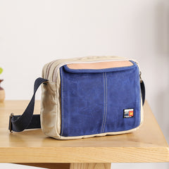 Canvas Leather Mens Womens Green Small 10'' Side Bag Blue Messenger Bag Small Courier Bag For Men - iwalletsmen