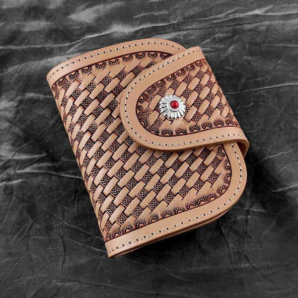 Vintage Handmade Beige Leather Men's billfold Wallet Bifold Biker Chain Wallet For Men - iwalletsmen