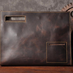 Genuine Leather Mens Cool Messenger Bag Clutch Wristlet Bag Work Bag Business Bag for men
