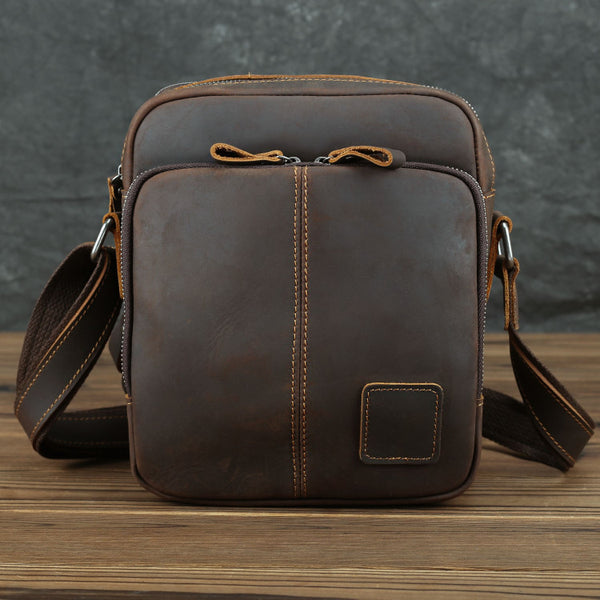 Casual Leather Brown Mens Vintage Small Side Bag Vertical Messenger Bag Shoulder Bags For Men - iwalletsmen
