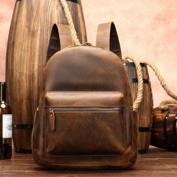 Brown Leather Men's 13 inches Large Computer Backpack Large Brown Travel Backpack Brown Large College Backpack For Men - iwalletsmen