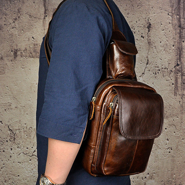 Leather Mens Sling Bag One Shoulder Backpack Chest Bag Sling Backpack for men - iwalletsmen
