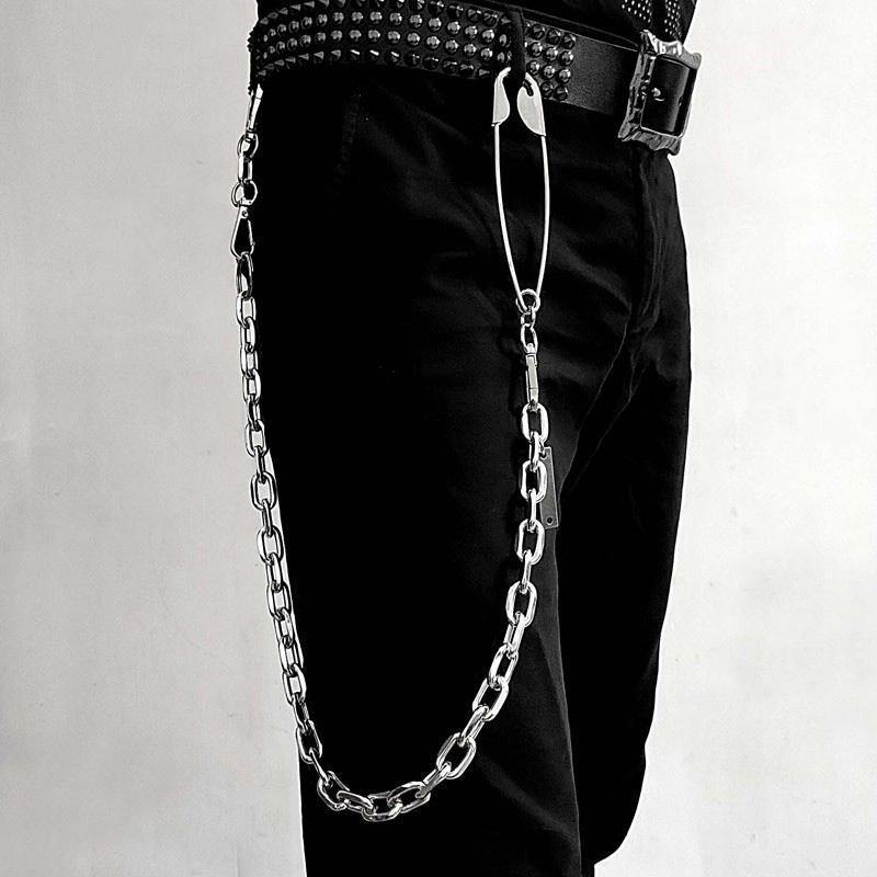32'' Metal BIKER SILVER WALLET CHAIN LONG Safety Pin PANTS CHAIN Jeans Chain Jean ChainS FOR MEN - iwalletsmen