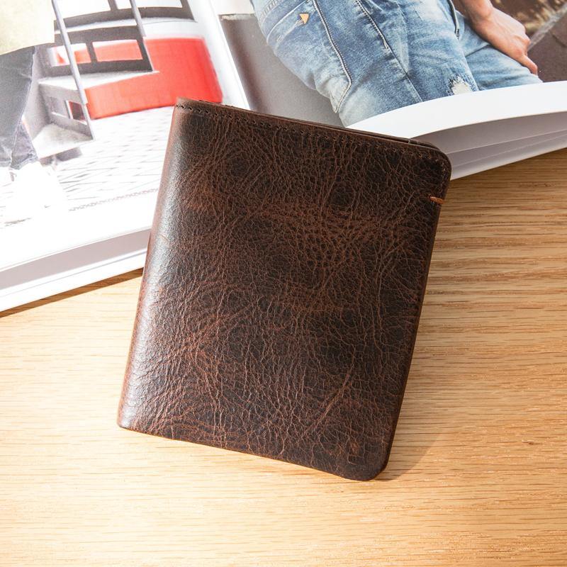 Dark Brown Handmade Leather Mens Front Pocket Wallets Bifold Vintage billfold Wallet Small Wallet for Men - iwalletsmen