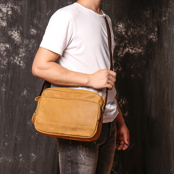 Tan Leather Men's Messenger Bag Side Bag iPad Courier Bags Tan Postman Bag For Men - iwalletsmen