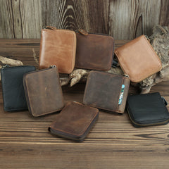 Brown Leather Men Billfold Wallet Leather Black Vertical Bifold Wallet with Coin Pockets For Men - iwalletsmen