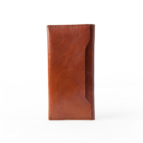 Handmade Brown Leather Mens Long Wallet Bifold Long Wallet CellPhone Wallet For Men - iwalletsmen