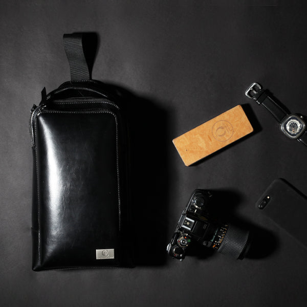 Cool Leather Men's Black Sling Bag One Shoulder Backpack Chest Bag For Men - iwalletsmen