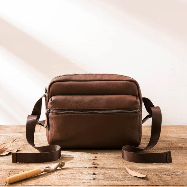 Black Cool Leather Mens Small Postman Bag Brown Messenger Bags Courier Bag for Men - iwalletsmen
