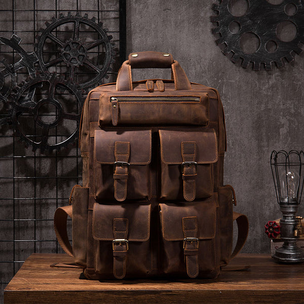 Vintage Mens Leather Large Laptop Backpack Travel Backpack Leather School Backpacks for Men - iwalletsmen