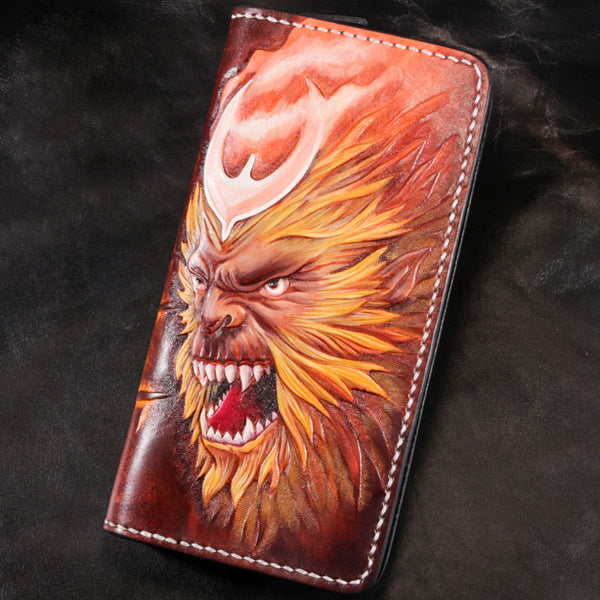 Handmade Leather Men Tooled Monkey King Cool Leather Wallet Long Phone Wallets for Men - iwalletsmen