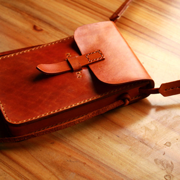 Handmade Vintage Leather Mens Small Messenger Bag Brown Cell Phone Shoulder Bag for Men - iwalletsmen