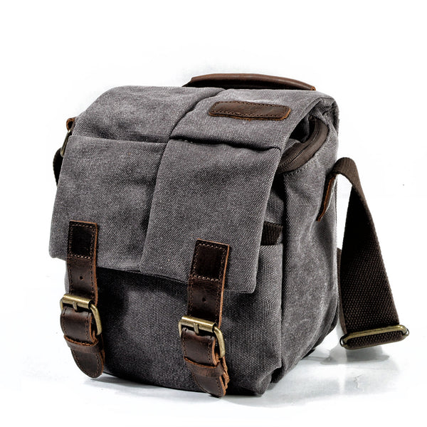 Cool Waxed Canvas Leather Mens Casual Waterproof Small Side Bag SLR Camera Bag Side Bag For Men - iwalletsmen