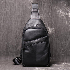Cool Black Leather Sling Backpack Men's Brown Sling Bag Sling Pack One shoulder Backpack For Men - iwalletsmen