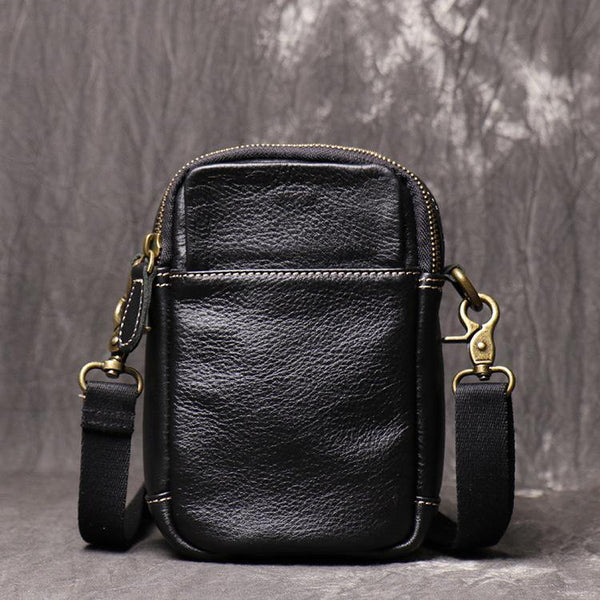 Mens Brown Leather Mini Messenger Bag Black Men's Phone Side Bag Mini Phone Bag Courier Bag For Men - iwalletsmen