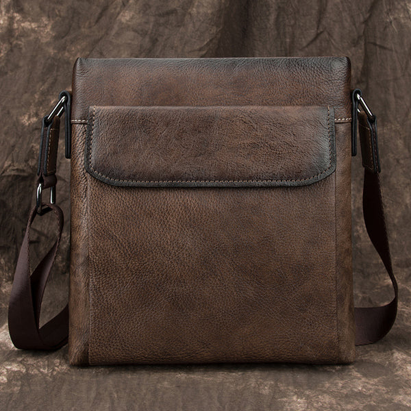 Cool Leather Men's 10 inches Courier Bag Brown Small Vertical Messenger Bag Brown Side Bag For Men - iwalletsmen