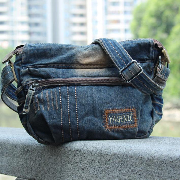 Blue Denim Mens Casual Messenger Bag Jean Side Bag Postman Bags Courier Bag For Men - iwalletsmen