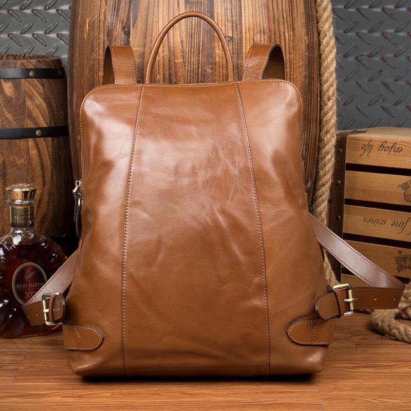 Casual Black Mens Leather 15-inch Computer Backpack Brown Travel Backpack School Backpack for men - iwalletsmen