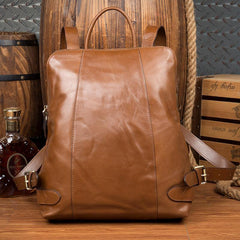 Casual Black Mens Leather 15-inch Computer Backpack Brown Travel Backpack School Backpack for men - iwalletsmen