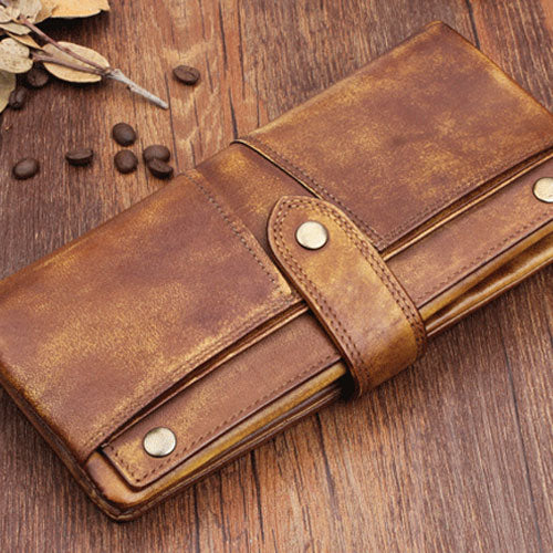 Handmade Leather Mens Cool Long Leather Wallet Wristlet Clutch Wallet for Men - iwalletsmen