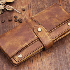 Handmade Leather Mens Cool Long Leather Wallet Wristlet Clutch Wallet for Men